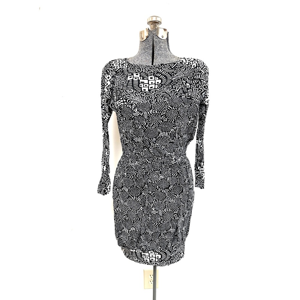 Missoni Vintage Women Size S Black White Knit Dress Elastic Waist Band Bottom